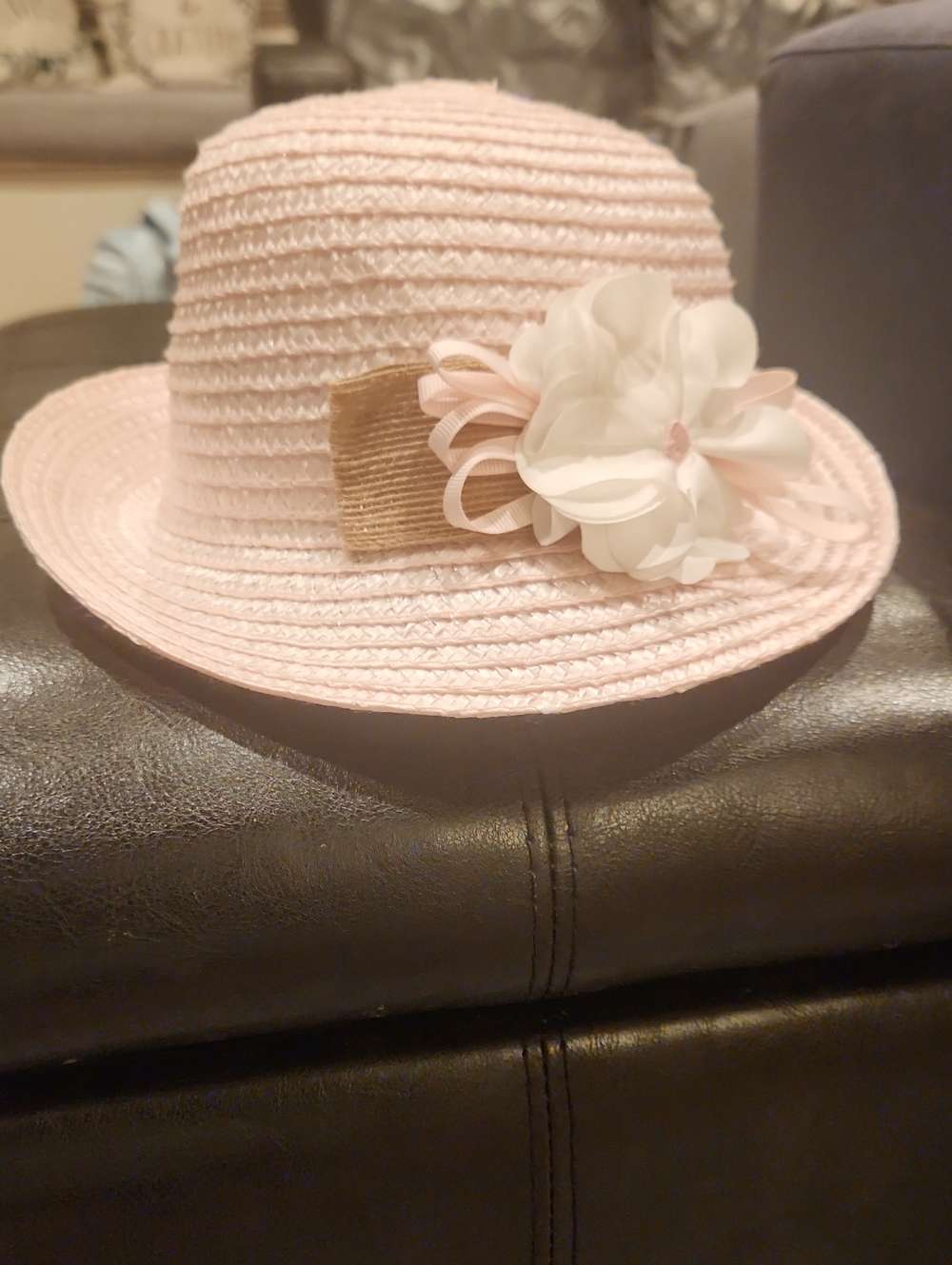 Mayoral Pink Straw Sun Hat with White Flower Accent